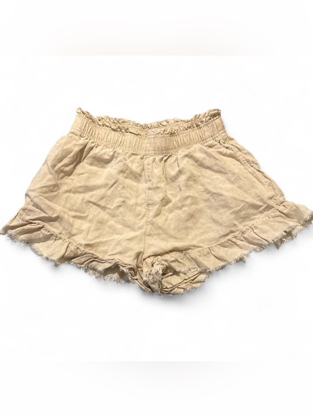 aerie High-Waist Ruffle Hem Shorts — Tan